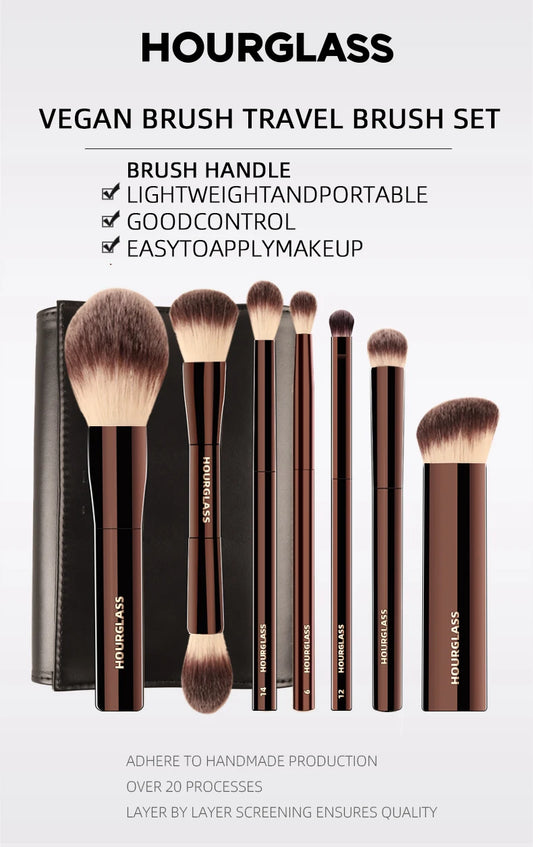 HOURGLASS Vegan Travel Brush Set – 7pcs Eye & Face Makeup Brushes + Bag Gift Box